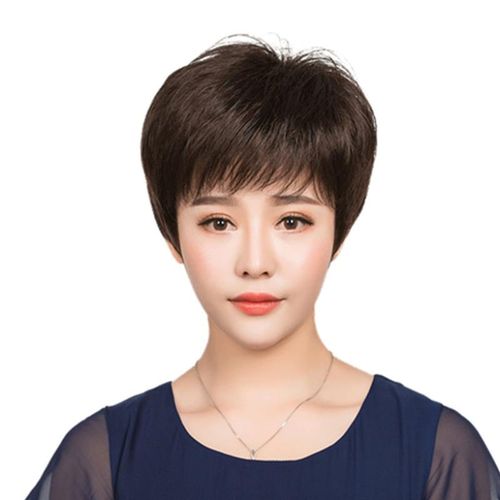 时尚假头发遮盖中分内扣中老年假发女真发全头套短卷全头套式发型