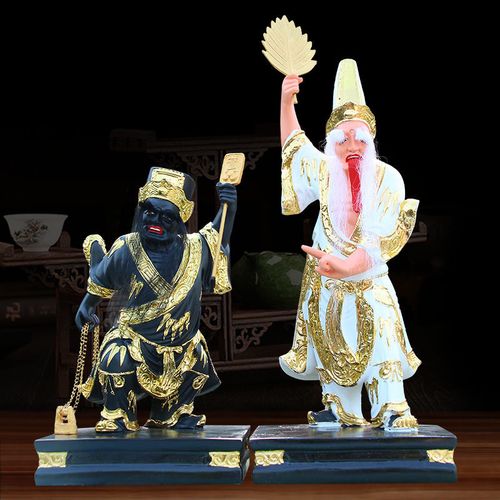 黑白无常神像家用佛堂供奉摆件七爷八爷抓鬼黑白无常谢范将军神像