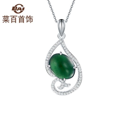菜百首饰 天然翡翠吊坠 18k金钻石翡翠吊坠糯种满绿花