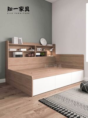 简约小户型储物床带侧柜全屋定制单人高箱收纳床t板式双人床家具