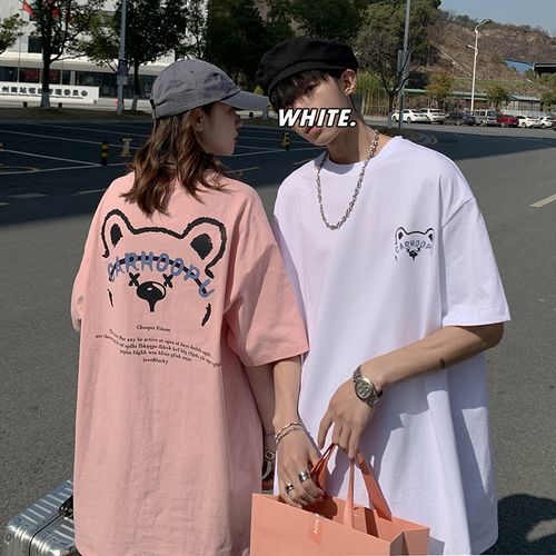 小众设计感情侣装法式夏季小熊短袖t恤男宽松潮牌ins