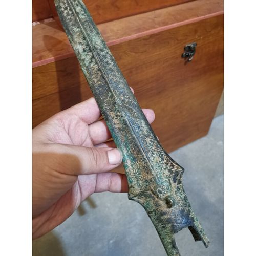 烟云涧紫器铜莱仿古青铜器齐名吴王夫差矛古玩收藏摆件 仿古色青铜矛