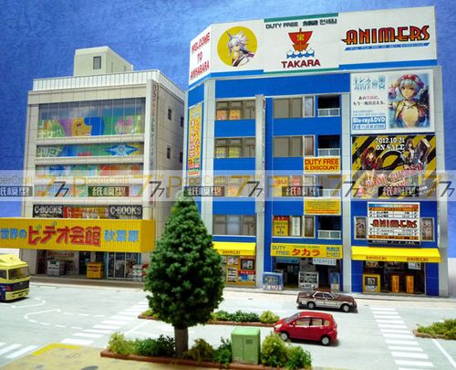 1:150日本建筑场景14 秋叶原电器店2个 纸模型n比例铁道沙盘1:100