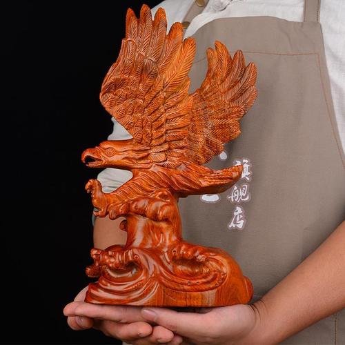 木大生 木雕摆件《大展宏图》实木质雕刻老鹰家居客厅装饰工艺品