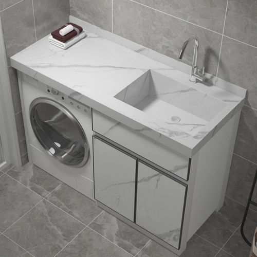 阳台太空铝洗衣机柜组合岩板台面一体盆带搓板洗衣池槽伴侣洗衣柜 110