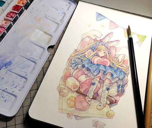 么酱水彩线稿本么酱mojo二次元漫画线稿彩铅手绘上色