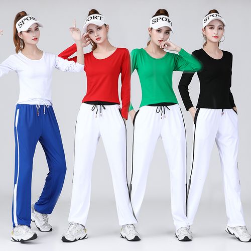 现代广场舞运动服装女夏季套装纯棉健身速干裤新款