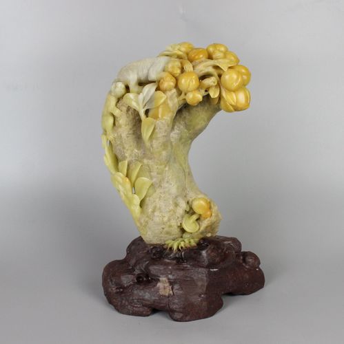 猴子偷仙桃喽精美青田石雕摆件黄金耀长命百岁祝寿高分礼圆镂直销