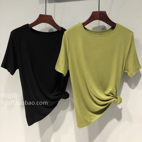 22夏装新款纯色净版简约百搭高弹力修身显瘦莫代尔短袖t恤上衣女