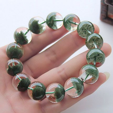 碧雅天然绿幽灵手链正品17mm大颗聚宝盆水晶男款证书103.89g