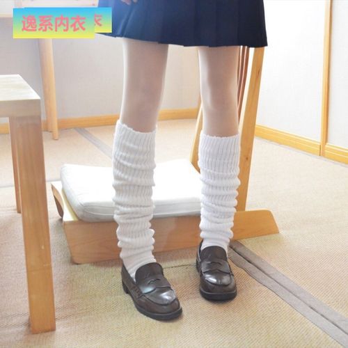 日系jk制服堆堆袜女日本松垮泡泡袜cos动漫学生色半截长袜中筒 白色