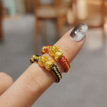 【顺丰速运】瑞诺黄金戒指女转运珠情侣一对足金宝宝貔貅本命年红绳