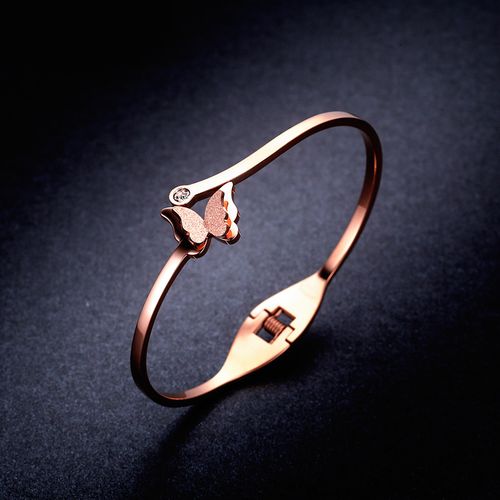 kzd首饰 手镯女开口镯子立体磨砂蝴蝶造型玫瑰金彩金学生饰品节日礼物