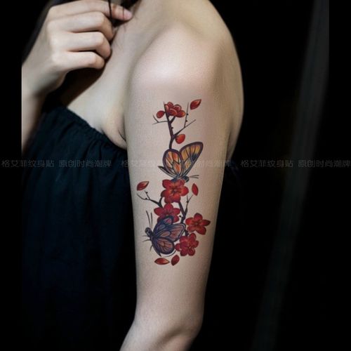 格艾菲原创樱花纹身贴防水女创意蝴蝶仿真性感手臂刺青贴纸