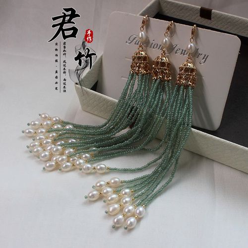 君竹手作 2mm超优冰种仿玉米珠翡翠绿活扣可拆卸米珠流苏成品