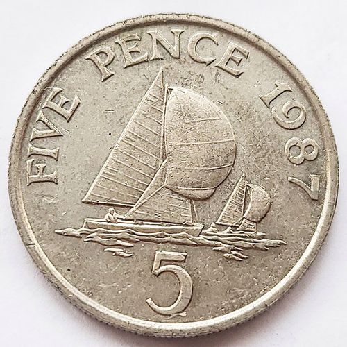 大版 帆船 1985-1990年格恩西根西岛5便士銅镍硬币23.6毫米 5.
