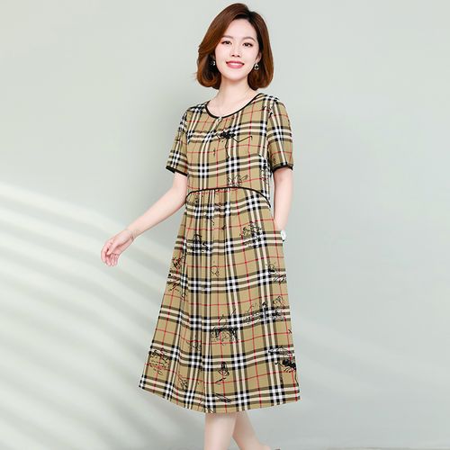 水云间2021年夏装新款嘉彩女装正品米兰登休闲圆领收腰雪纺连衣裙