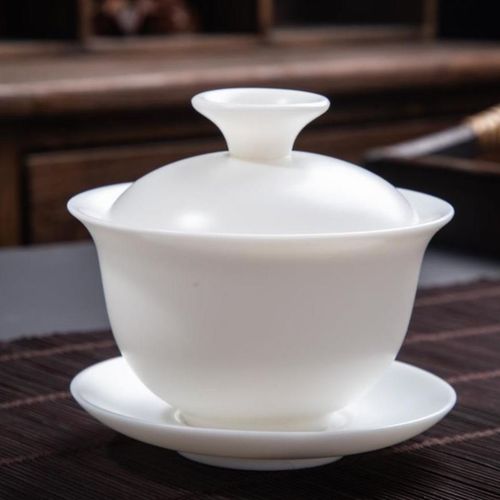 德化白瓷手工素烧陶瓷盖碗茶杯大号泡茶三才碗羊脂玉功夫茶碗茶杯