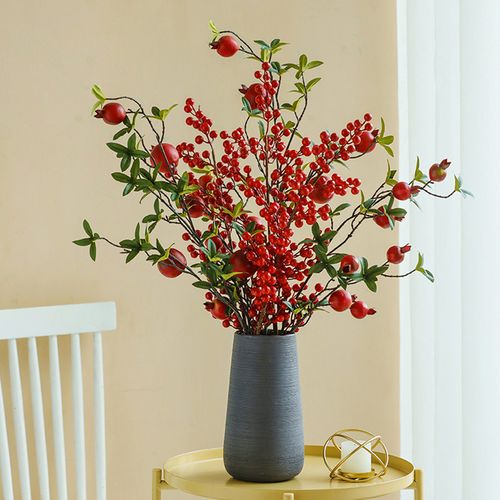 创意发财果仿真花摆设石榴冬青果客厅假花摆件餐桌摆放花束装饰花