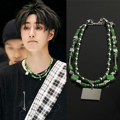 街舞4王一博同款项链绿玉石叠戴竹节锁骨链花朵爱心男女小众颈链