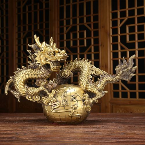 龙摆件纯铜《祥龙盛世》铜艺工艺品高级感酒柜装饰中式隔断柜搭配