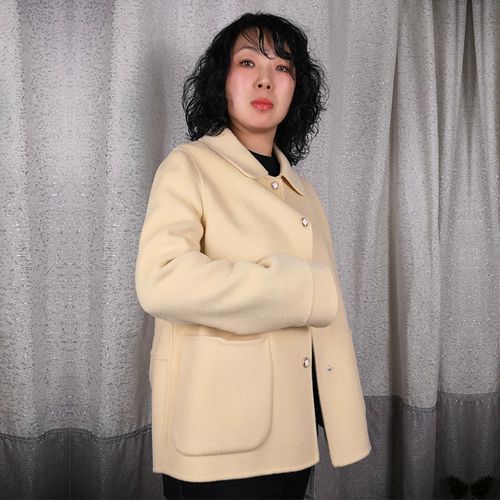 莱茨林芮格935285210双面羊毛100大衣冬新女短款浅黄清水绿婚庆红