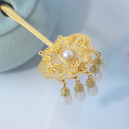 古风头饰明制发簪玉楼春簪子仿花丝同心锁水滴流苏步摇汉服发饰女