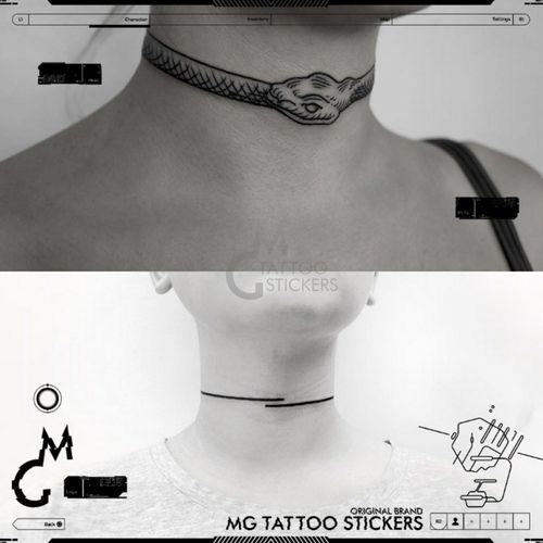 mg tattoo/简约直线酷炫蛇纹个性项圈式欧美纹身贴纸