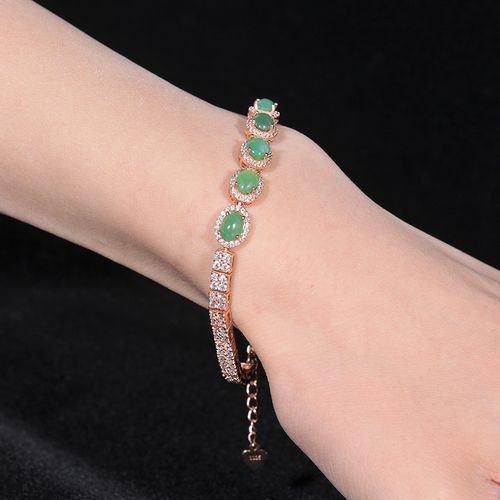 缅甸翡翠阳绿蛋面手链镶嵌18k镀金 s925银戒面冰种a货玉石手饰女 图片