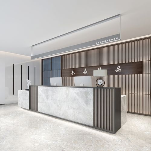 简约现代公司前台桌接待台售楼部美容院会所新中式格栅吧台收银台