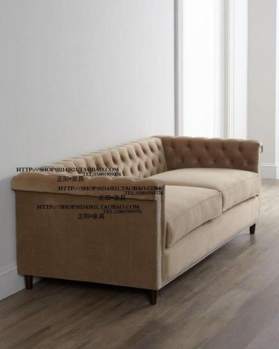 现货出口欧洲新古典风格进口意大利绒布艺拉扣三人位沙发家具