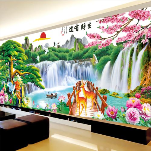 迎客松十字绣2022年新款线绣客厅大幅大气山水风景画手工自己刺绣