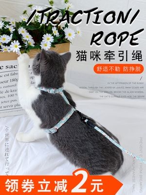 猫绳子绳可带专用遛猫背心挣脱牵引神器猫防调节牵引式外出绳猫咪