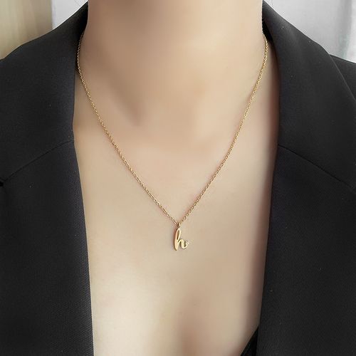 杨紫明星同款欧美ins风防过敏钛钢镀18k金色小写字母h镶钻项链女
