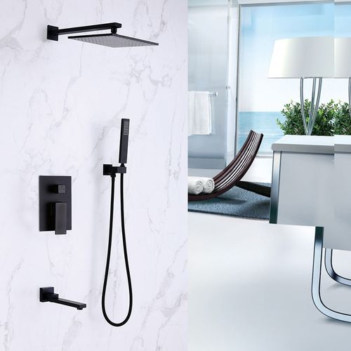 德国汉斯格雅全铜黑色暗装入墙式淋浴花洒套装预埋浴室冷热花洒