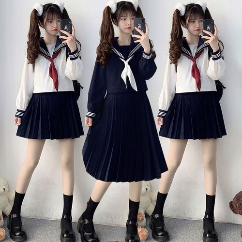 jk制服裙正版白三本基础款女长水手服夏学院风套装全套绀三本正统