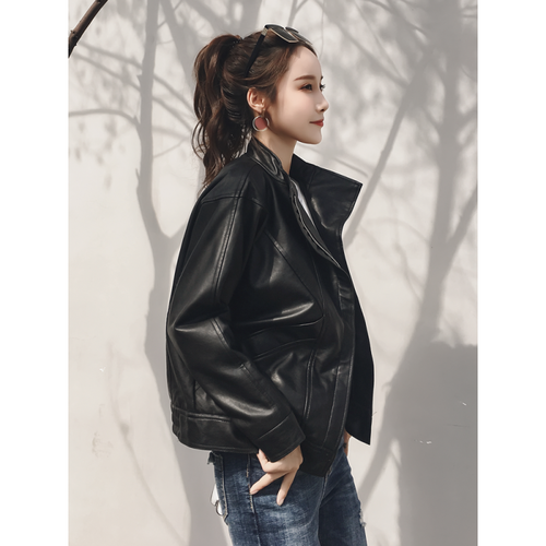 轻奢品牌高端女装时尚气质春秋冬皮衣外套女短款加绒加厚韩版宽松2021