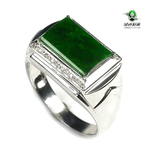 lssp/绿色石品gy1200 不还价 满绿色翡翠a货18k金男款戒指送证书