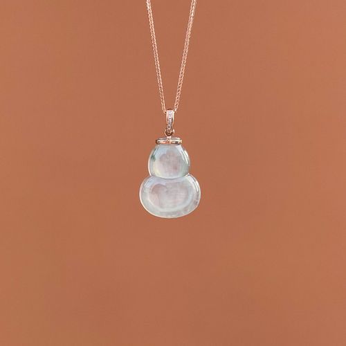 中天玉石a货翡翠葫芦冰飘花吊坠 18k金镶嵌扣头吊坠(不含链)