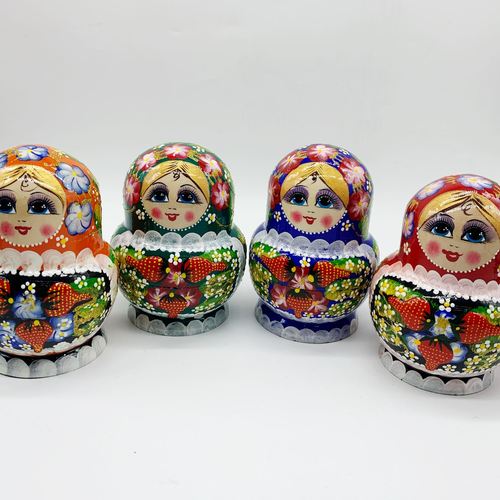 俄罗斯套娃新款红绿蓝色十层大肚烤漆草莓彩色旅游纪念品椴木包邮