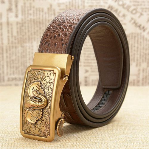 新品真牛皮耐用潮流自动扣男式腰带大象复古鳄鱼纹牛皮皮带男