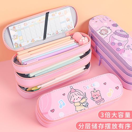 大容量学生双层文具盒 ins男生三层铅笔盒可爱卡通铅笔盒奖品