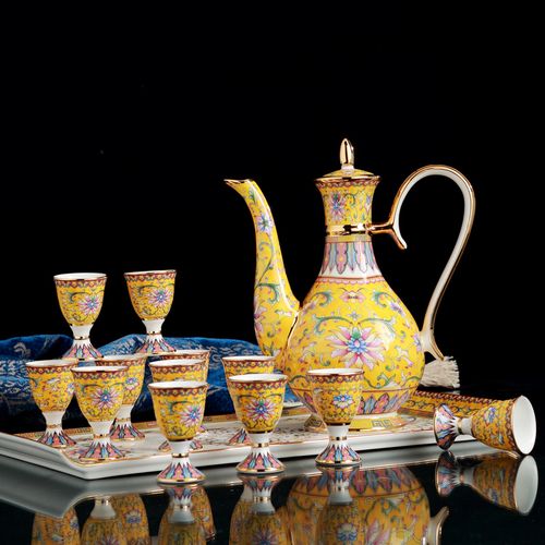 示优景德镇陶瓷珐琅彩酒具套装  描金工艺酒壶白酒杯 家用仿古中式