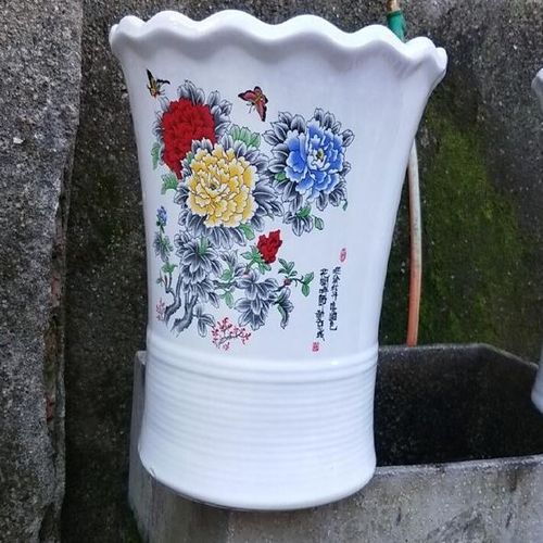 栽树高筒特大号陶瓷花缸种树大码天然变釉盆高花盆发财树盆室外绿【6