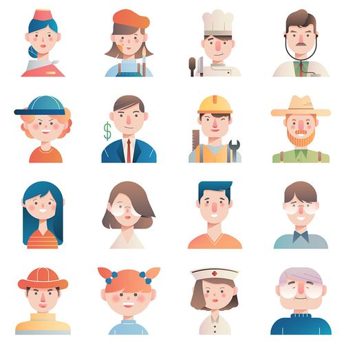 扁平化插画人物渐变卡通形象小人男孩女孩头像设计ai矢量图素材