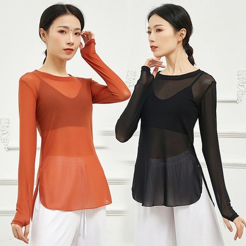 套指长袖练功服上衣女网纱身韵服舞蹈纱衣古典舞现代舞服装演出服