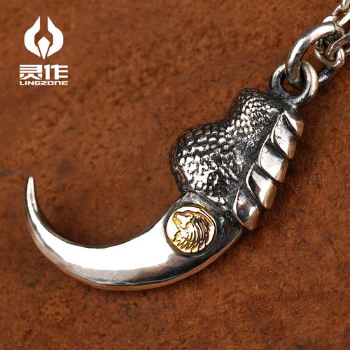 灵作银饰 原创设计18k点金银鹰爪吊坠925银项坠个性时尚纹理清晰