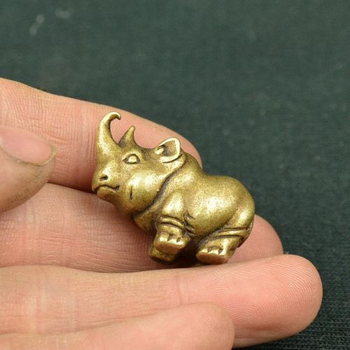 古玩杂项古董铜器小犀牛黄铜铜把件玩饰摆件老铜复古包浆精品铜器