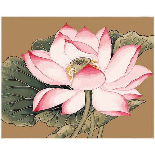 数字油画diy填充中国风荷花手绘莲花玄关装饰禅意手工填色油彩画