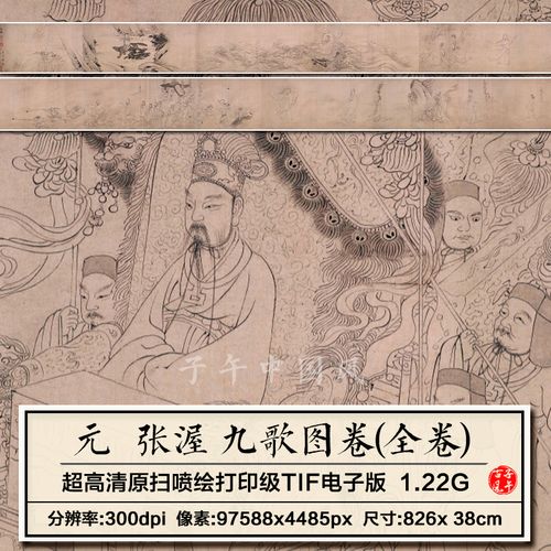 张渥九歌图卷元朝白描古代神仙人物线描临摹装饰高清图片绘画素材